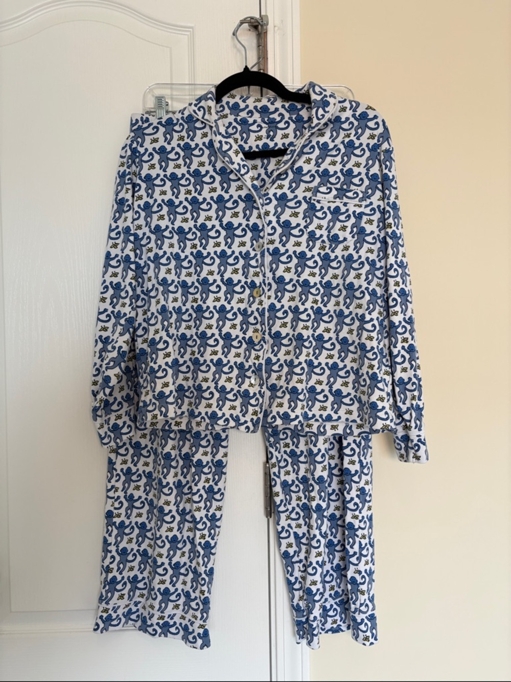 Roller Rabbit Blue Monkey Long Sleeve Long Pants Cotton Polo Pajama Set - Picture 2 of 7